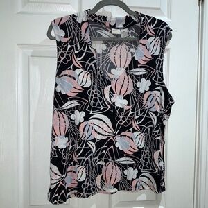 Merona V neck floral Blouse Sz XL Pink Black White Sleeveless